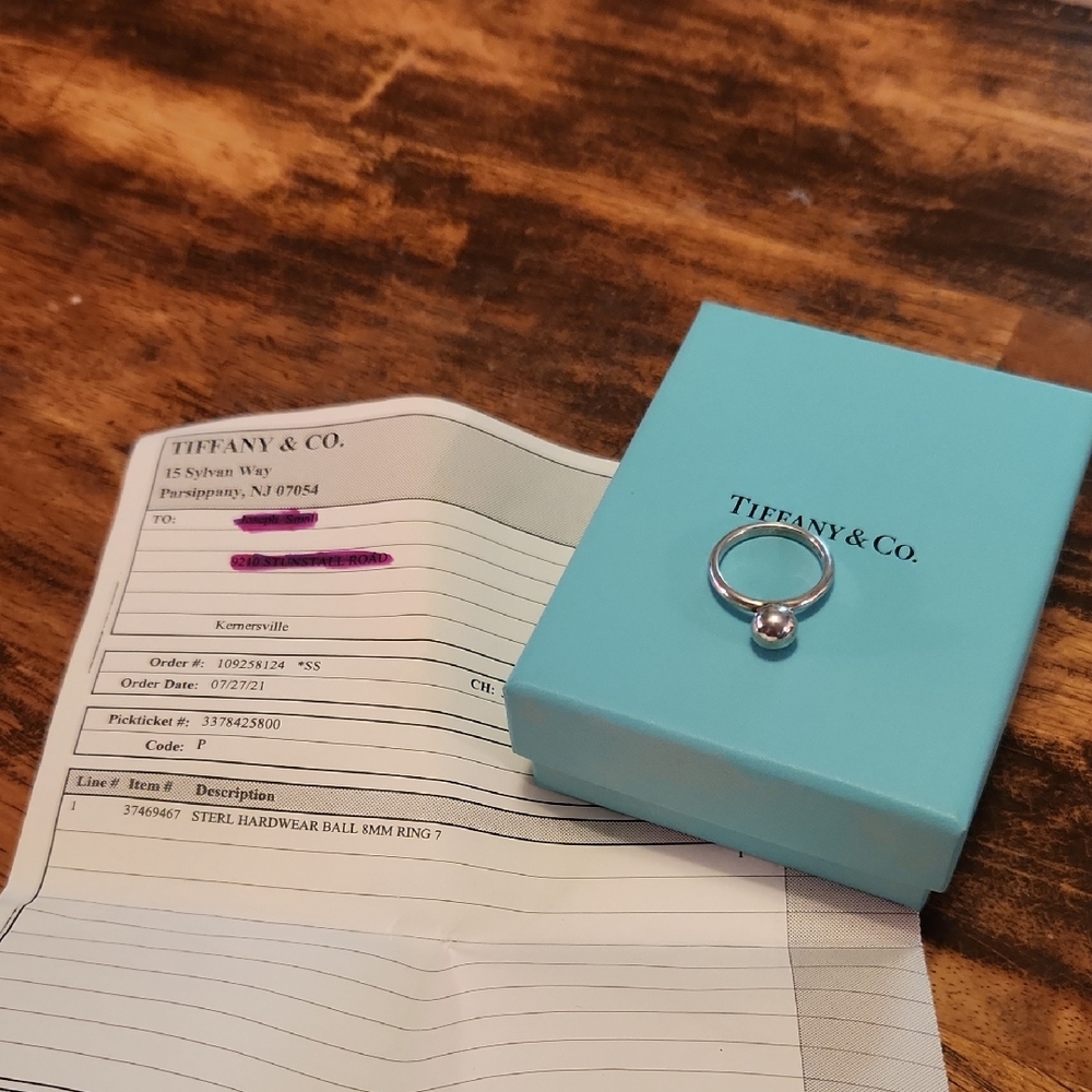 Tiffany & Co. Silver Hardware Ball Ring 8mm Size 7